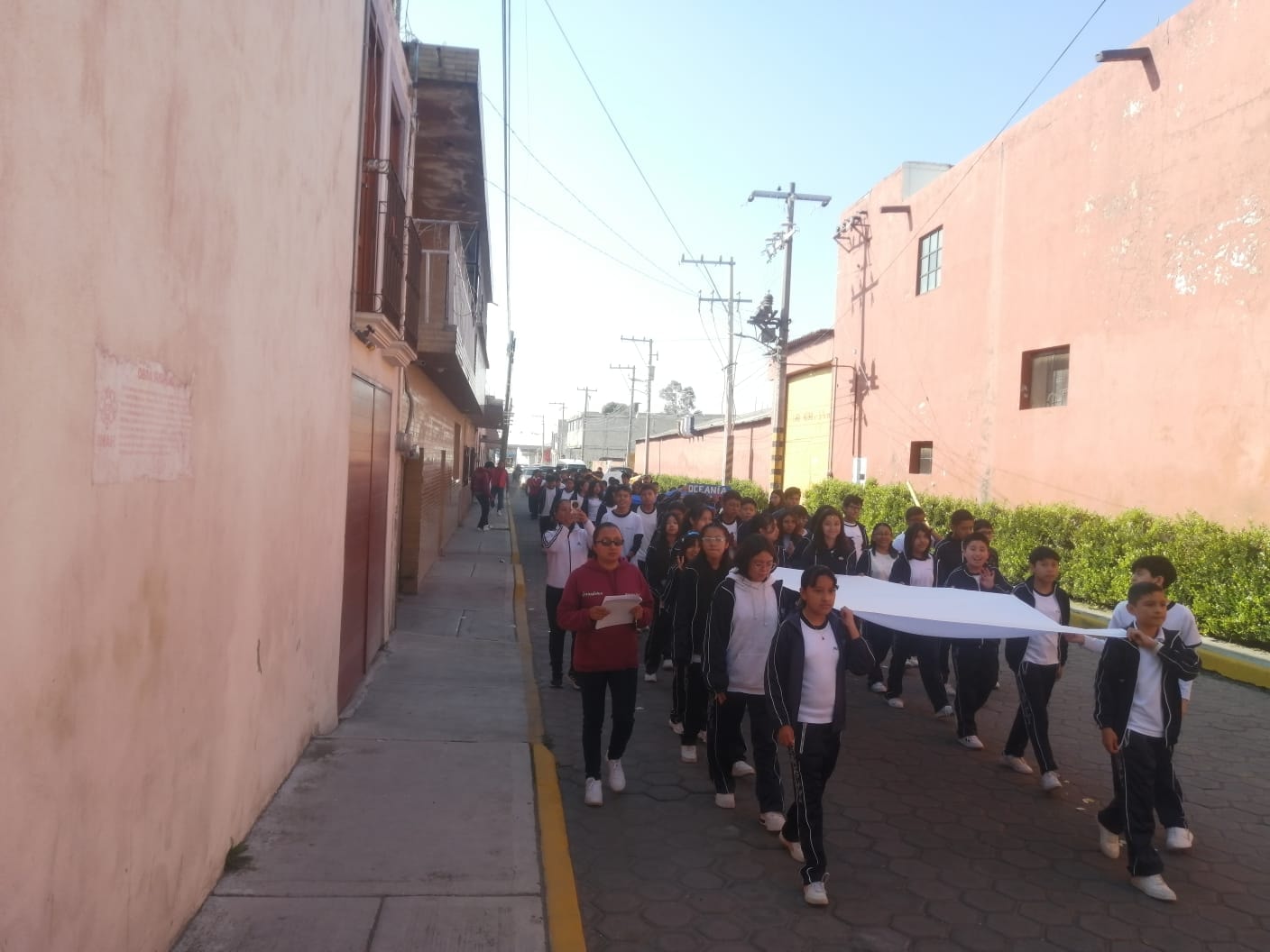 Procesión de alumnos en las calles - Secundaria Pacelli